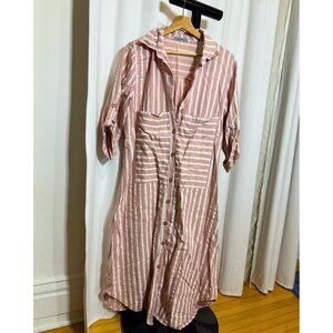 Angela Mara Pink Striped Linen Shirt Dress